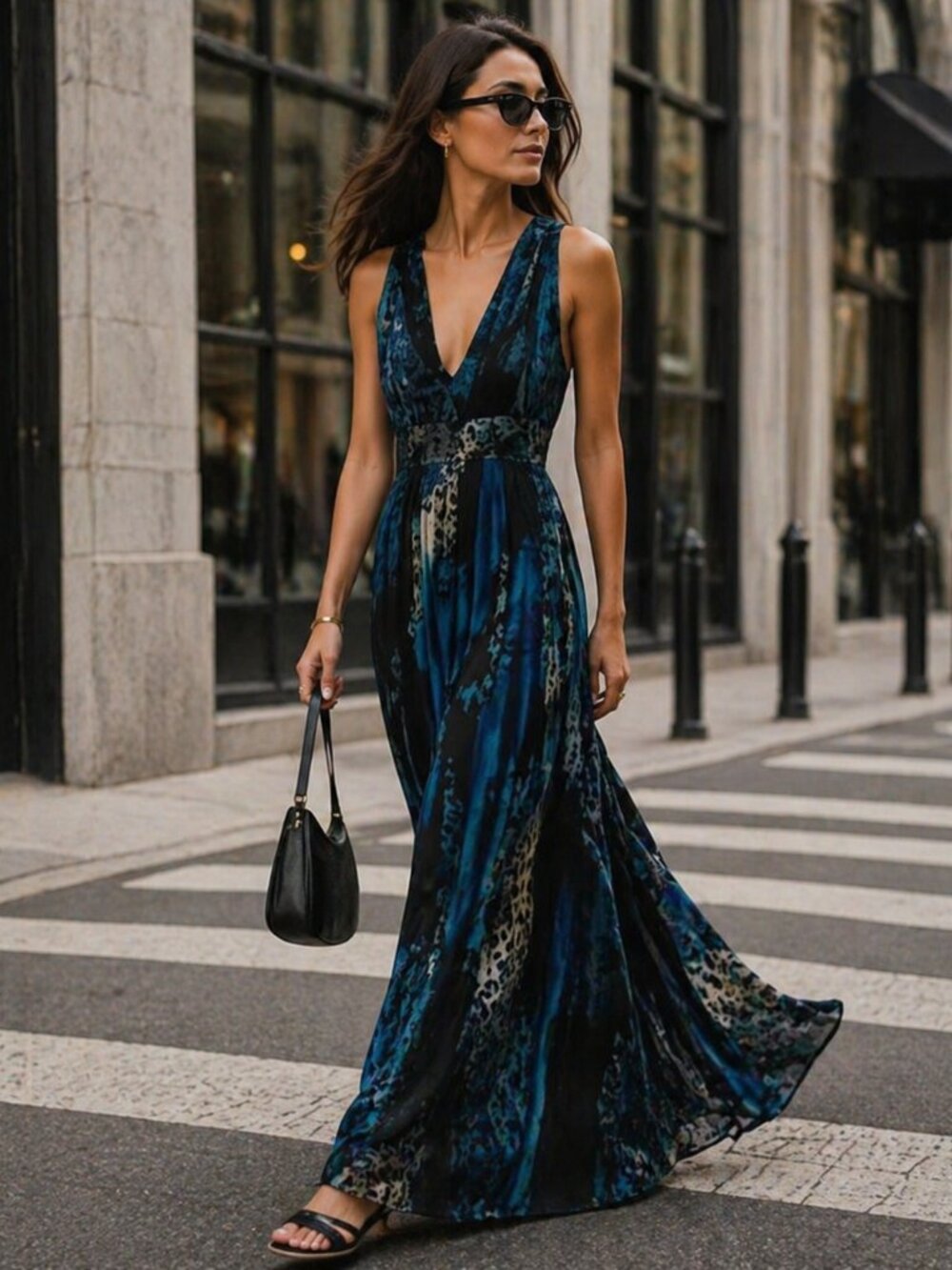 Cactus Blue and Black Maxi Dress